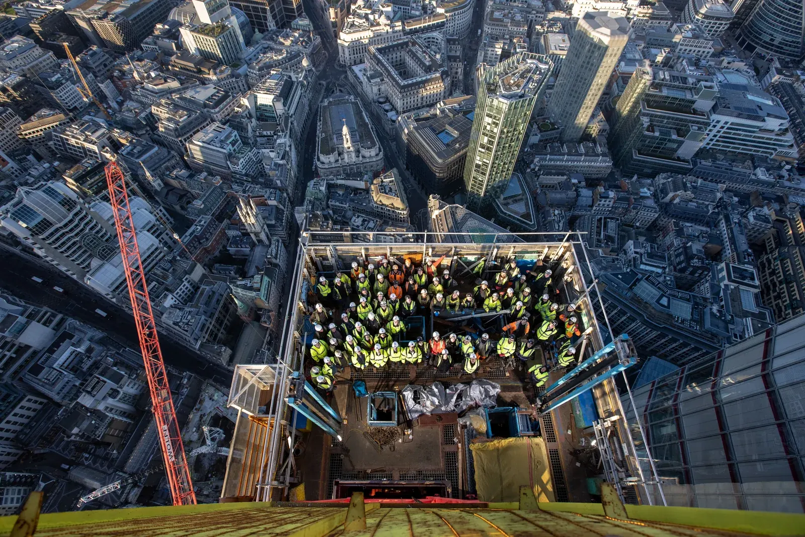 The topping-out team at 8 Bishopsgate, photographed from above